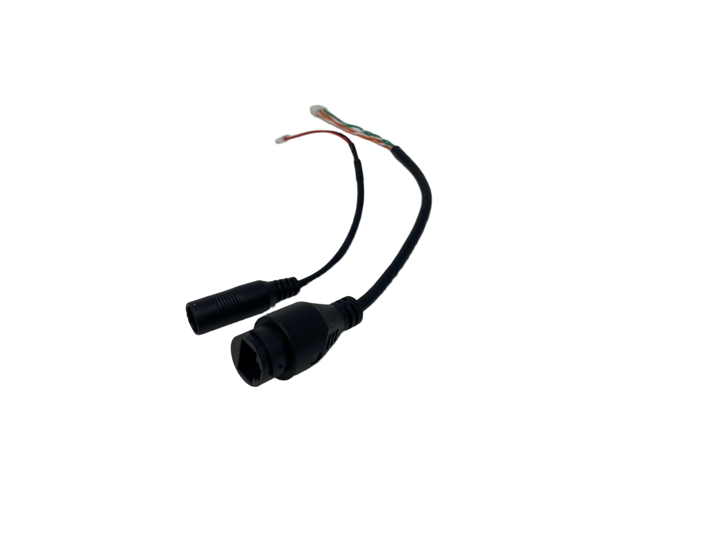 Black electrical cable with connectors on a white background