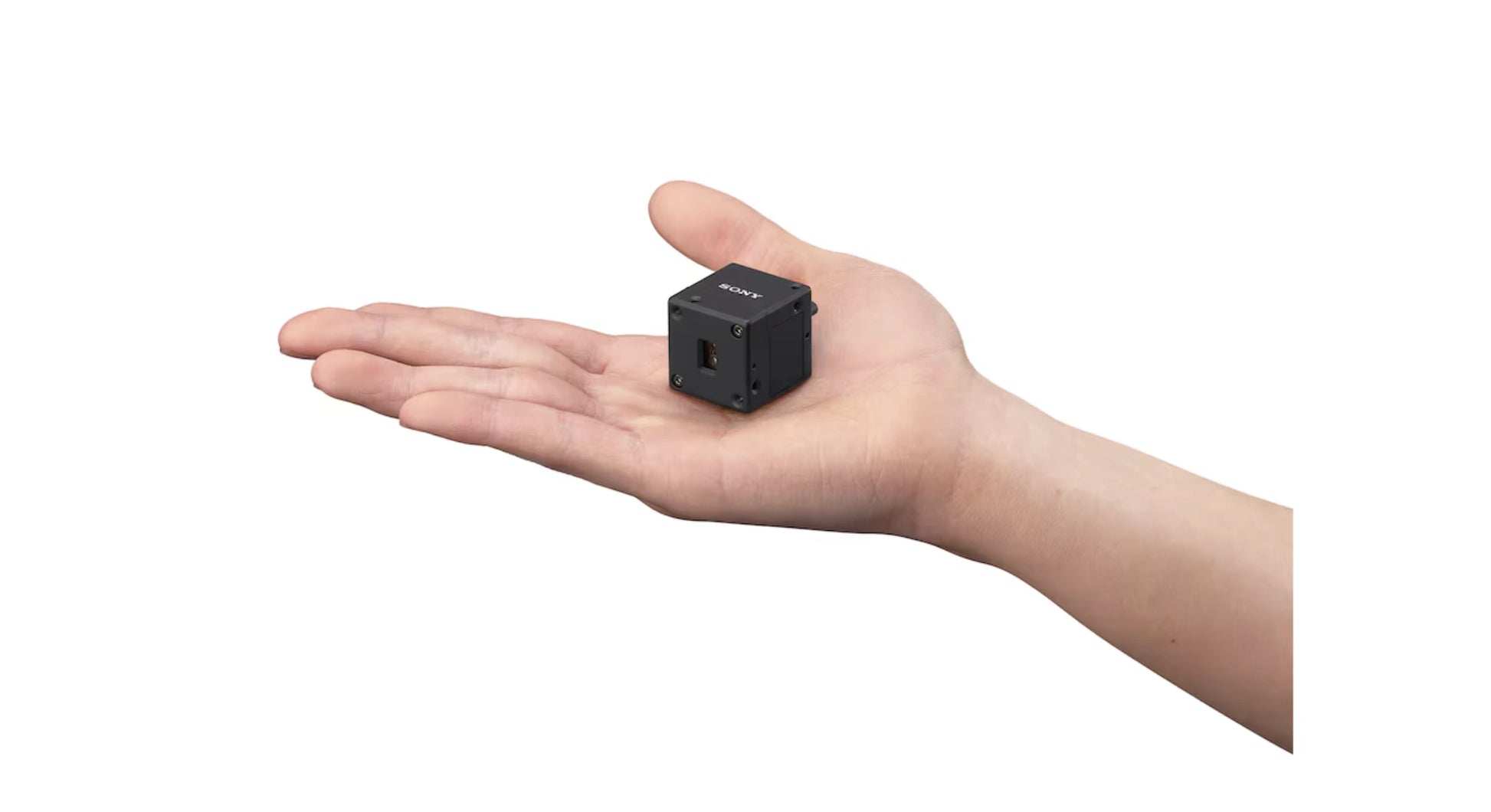 Showing small size device held in palm of hand as-dt1 lidar depth sensor 