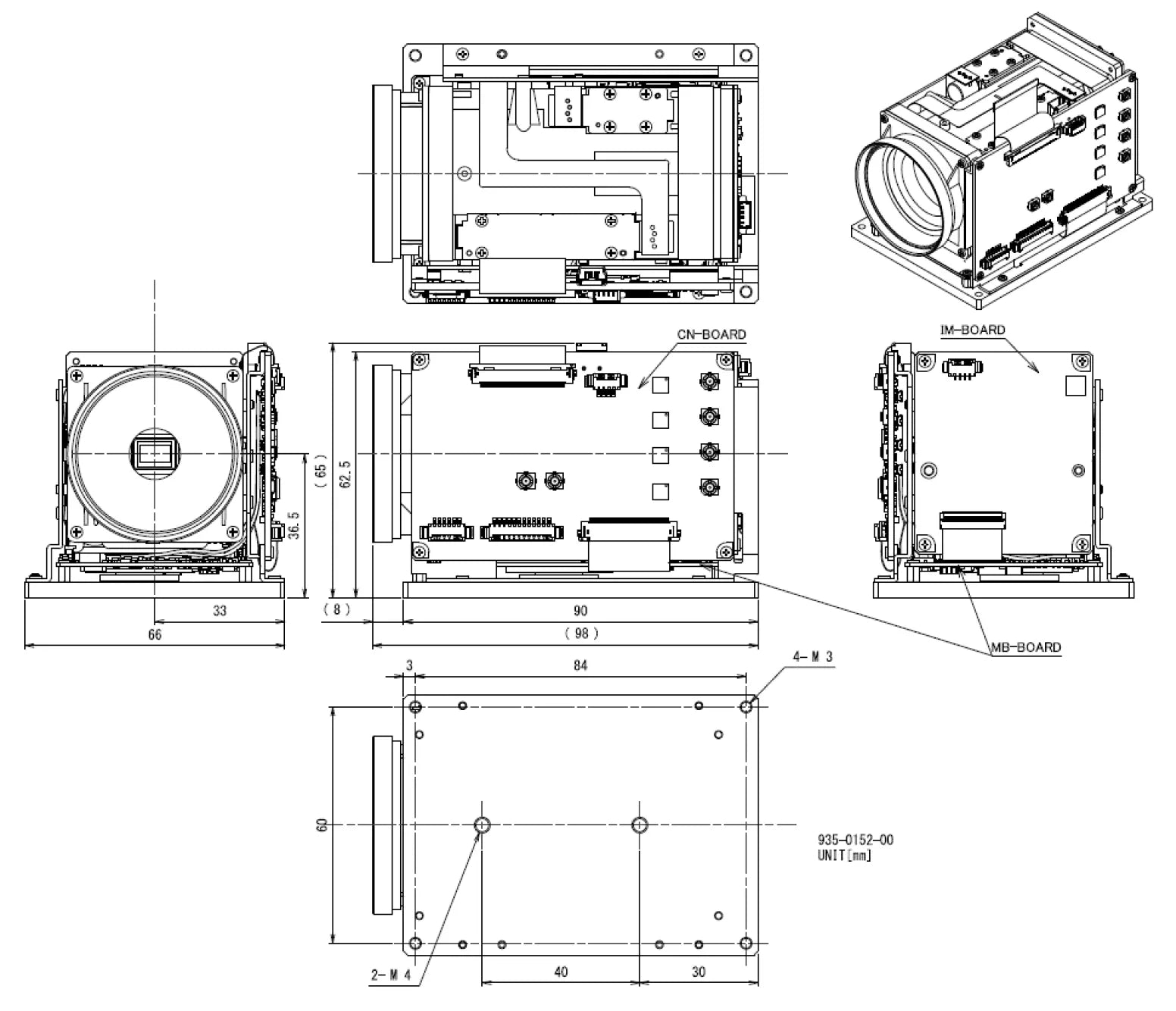 Technical drawing of a mechanical component with dimensions and labels