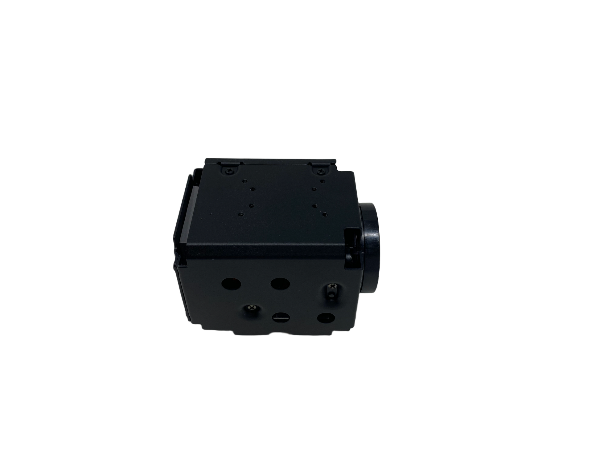 Black mechanical component on a white background